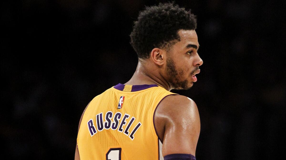 D’Angelo Russell, shown during a game earlier this season, has a sprained right ankle.