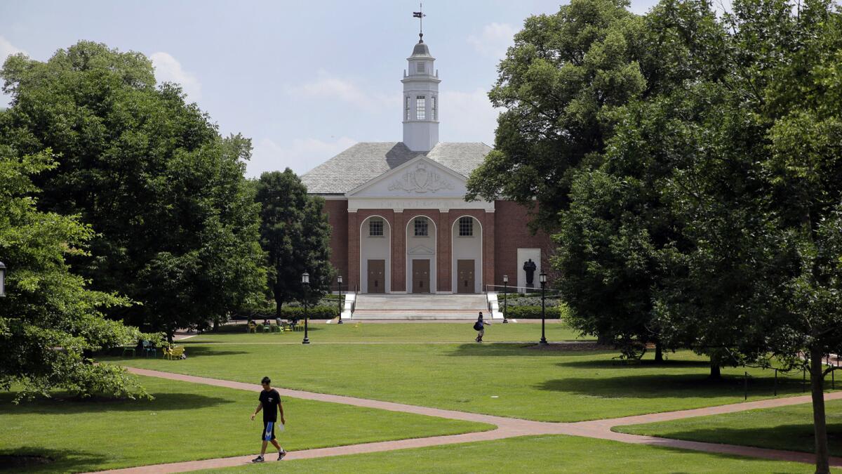 Johns Hopkins University's Homewood campus in Baltimore.