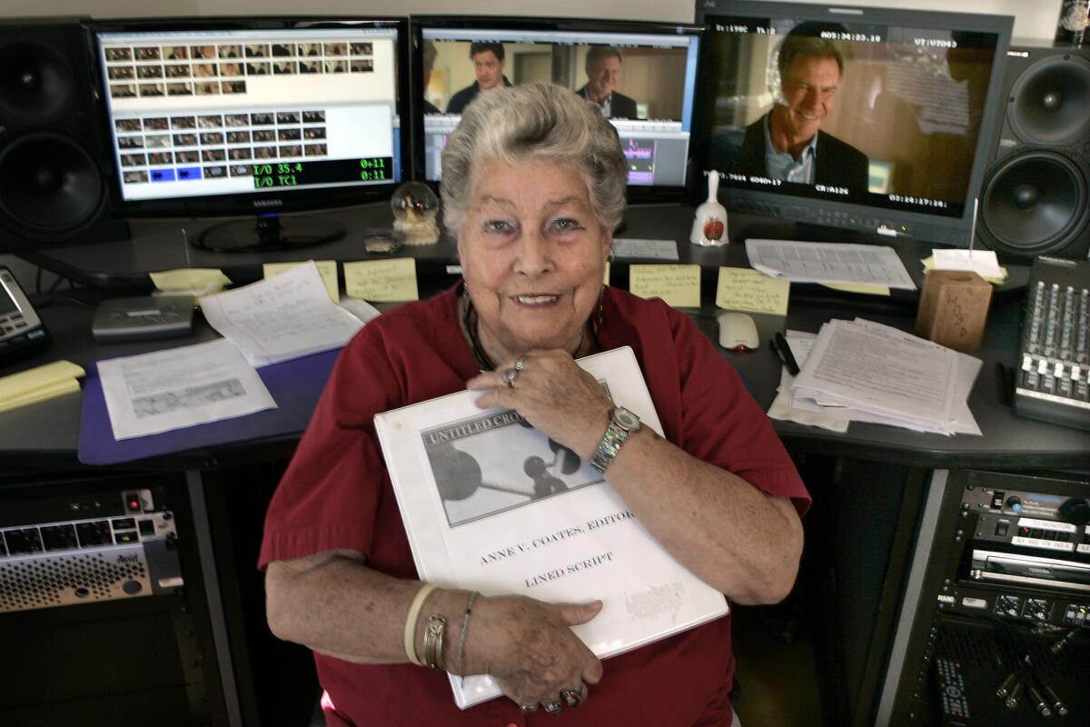 Anne V. Coates, who won an Oscar for editing "Lawrence of Arabia," is shown at her editing station at CBS Radford Studios in Studio City in a 2009 image. She will be honored by the L.A. Film Critics Assn.