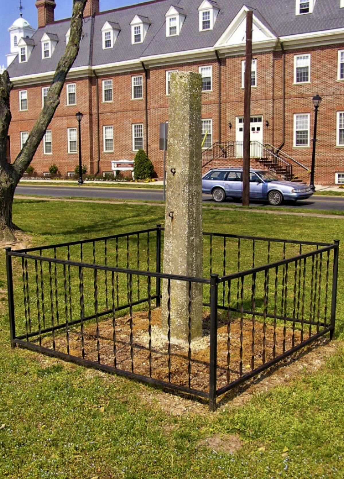 A whipping post on the grounds of the Old Sussex County Courthouse in Georgetown, Del.