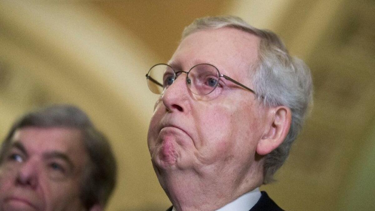 Senate Majority Leader Mitch McConnell (R-Ky.) waits to speak during a media availability after the Republican policy luncheon on Capitol Hill on Tuesday.