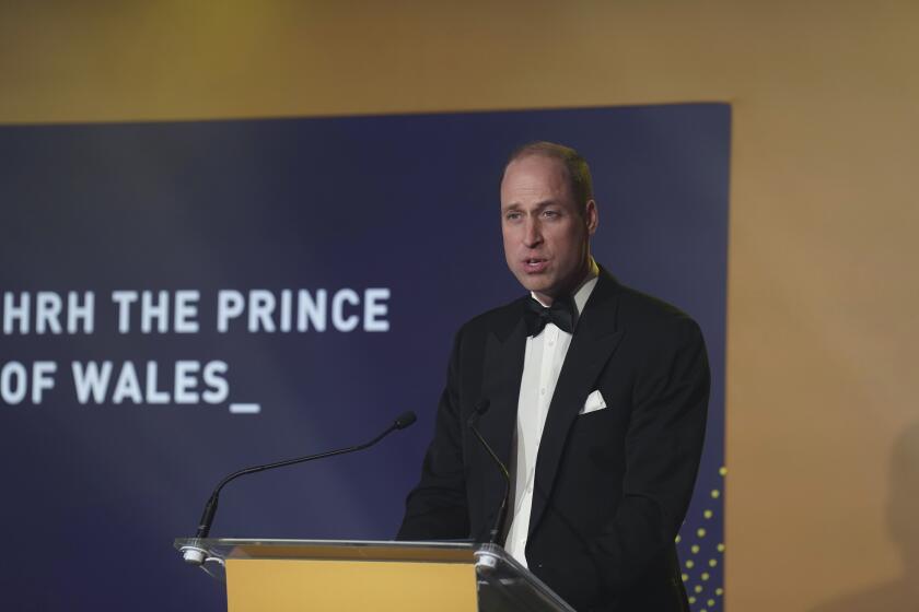 Britain's Prince William delivers a speech as he attends the Diana Legacy Awards, at the Science Museum in London, Thursday, March 14, 2024. The Prince met key staff and supporters of the Diana Award, and heard about the recipients' work. (Arthur Edwards/Pool Photo via AP)