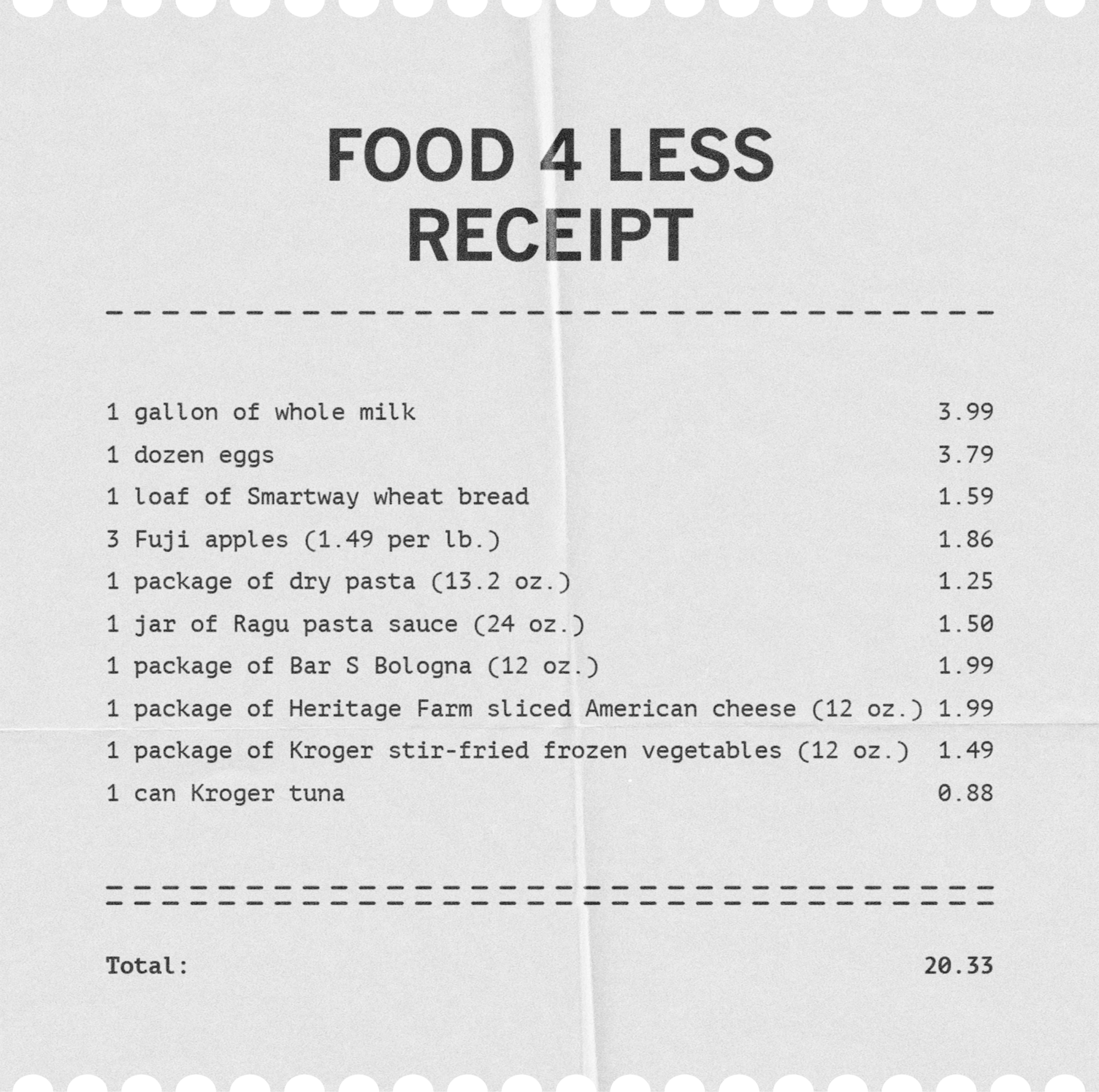 Food 4 Less receipt