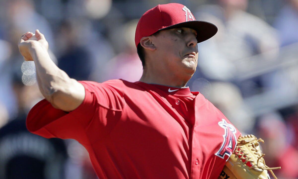 Angels pitcher Chad Cordero throws during an exhibition game against the Seattle Mariners in February.