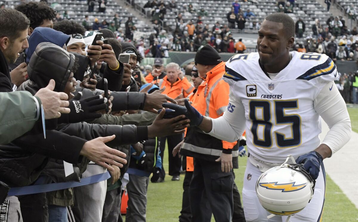Chargers tight end Antonio Gates greeted fans before a 2017 game.