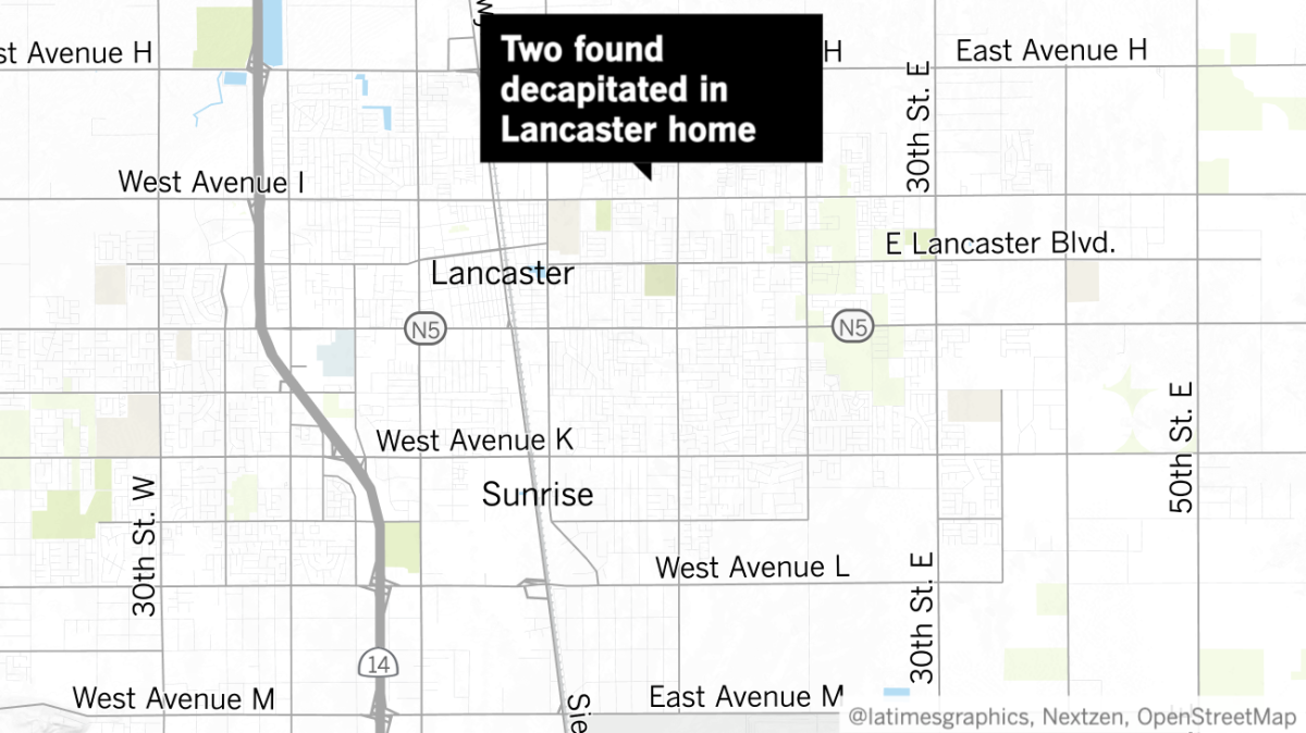 A map of Lancaster with a pointer label that reads Two found decapitated in Lancaster home