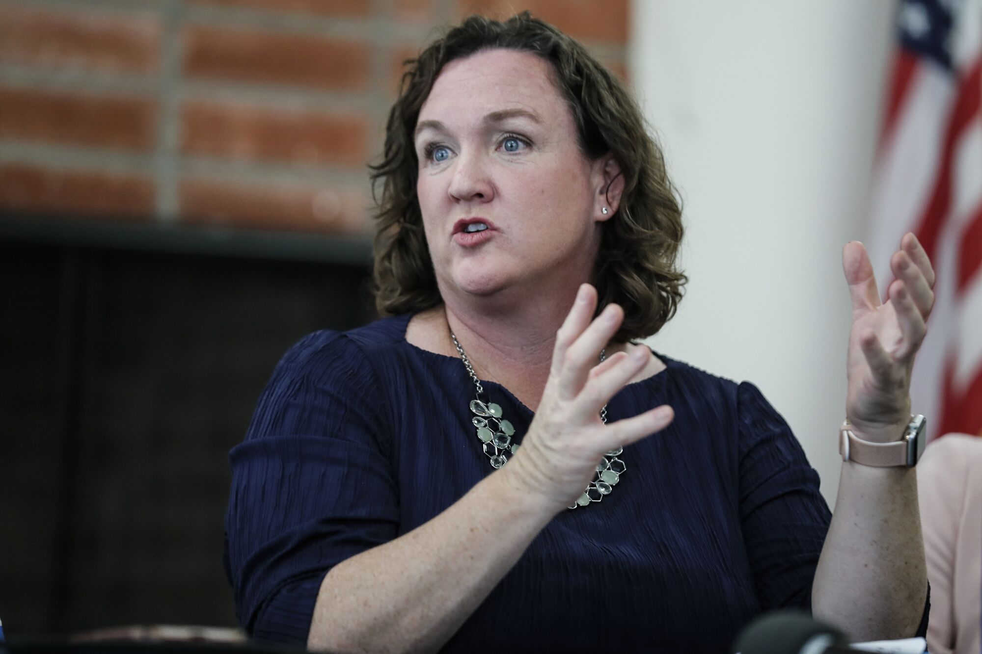 Senate candidate Rep. Katie Porter (D-Irvine) conducts a roundtable discussion  