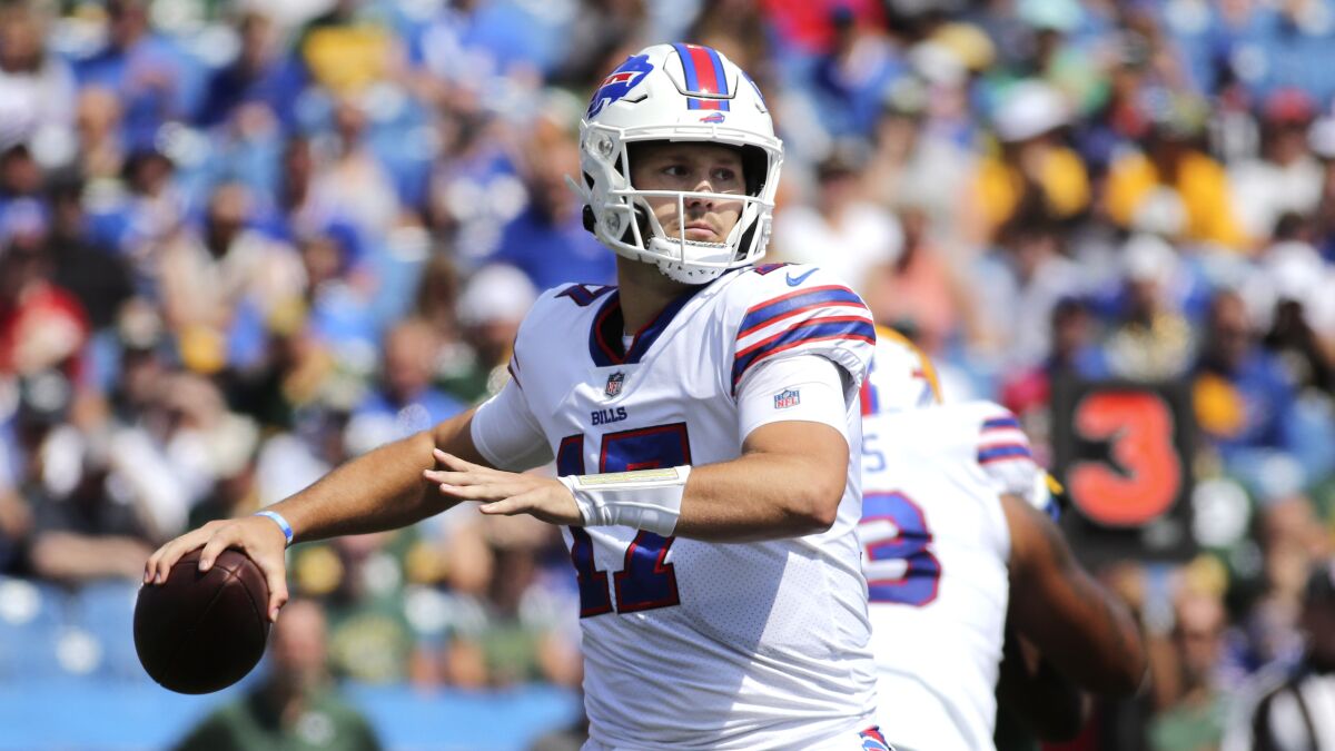 Buffalo Bills quarterback Josh Allen looks to pass during a preseason game on Aug. 28.