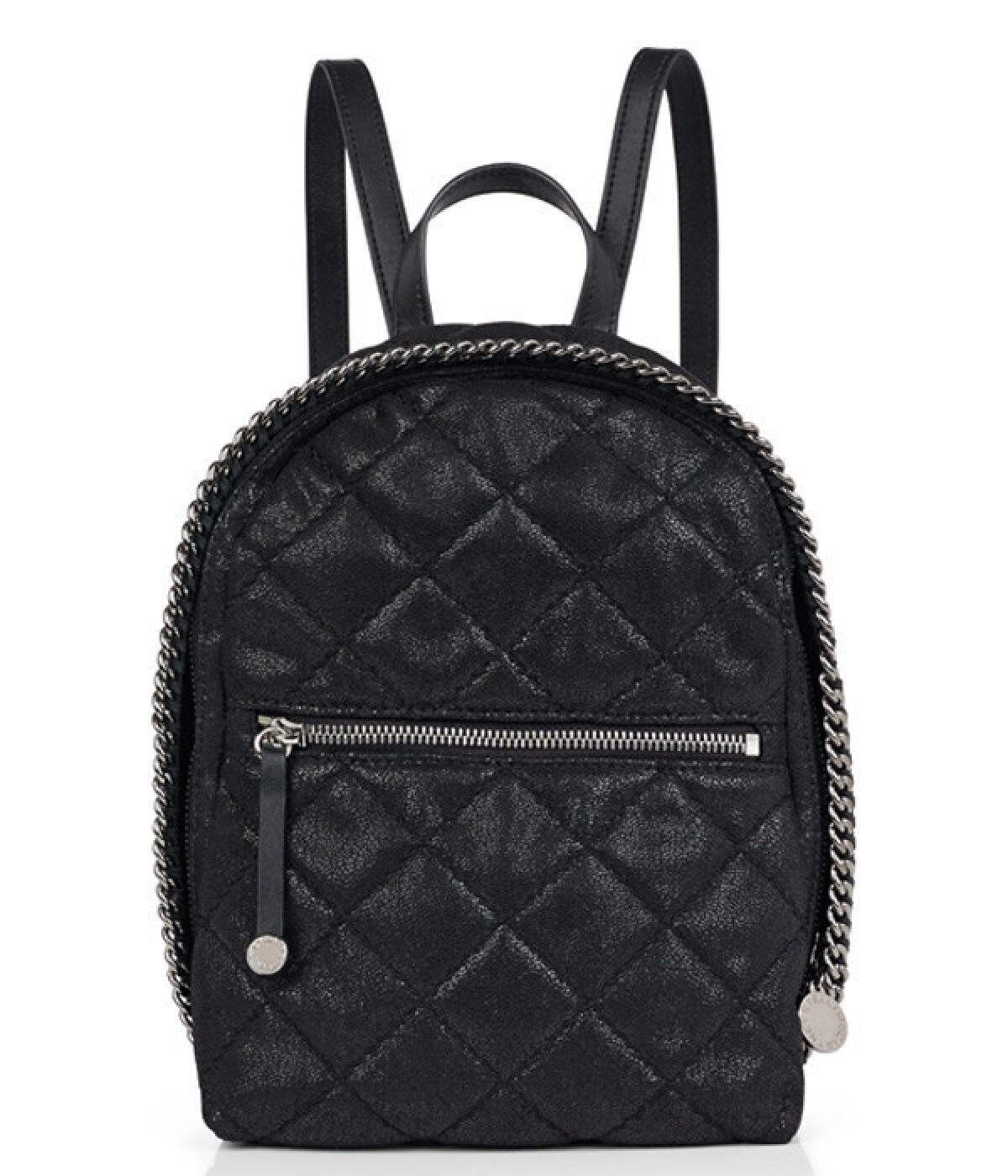 Stella McCartney quilted "Shaggy Deer Falabella" backpack with chain trim.