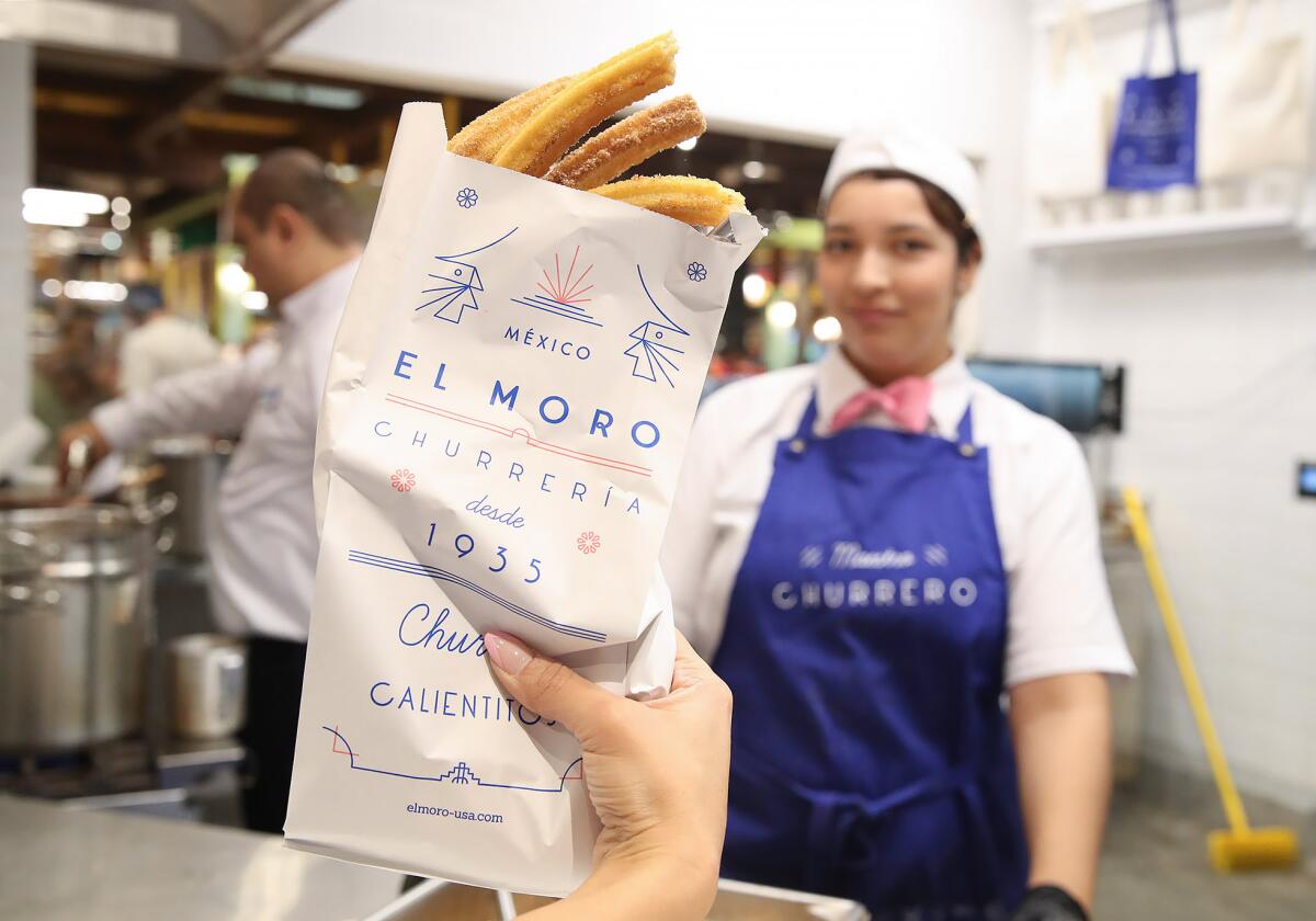A bag of churros from El Moro Churreria from Mexico City.