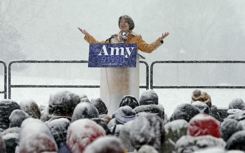 Amy Klobuchar announced her campaign for president during a blizzard on Feb. 10, 2019, in Minneapolis. On Monday she exited the race.