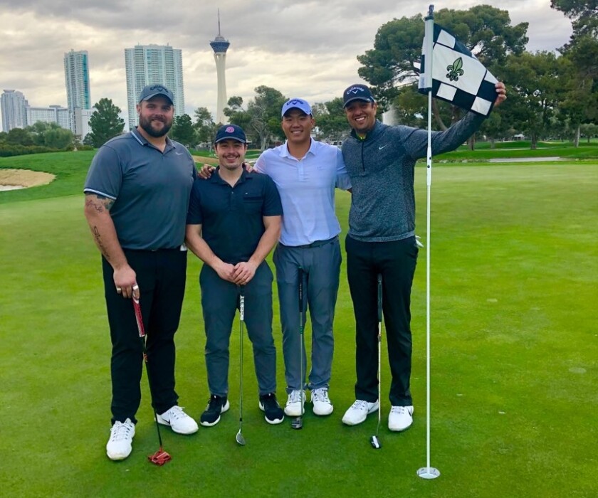 From left: Matt Slauson, Danny Woodhead, Norman Xiong and Rick Johnson at a round in Las Vegas.