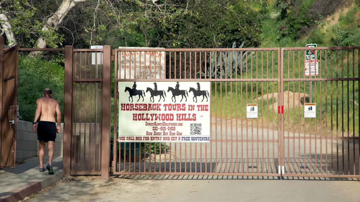 The Beachwood Drive gate, shown on March 14, is now off limits to hikers trekking to see the Hollywood sign.
