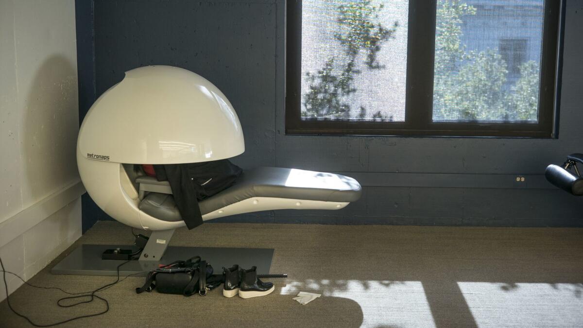 Moffitt Library's “wellness room” features nap pods with a top that flips down to create darkness and privacy.