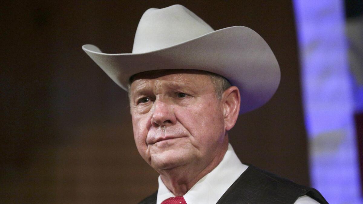Former Alabama Chief Justice and U.S. Senate candidate Roy Moore at a rally in Fairhope, Ala., in 2017.