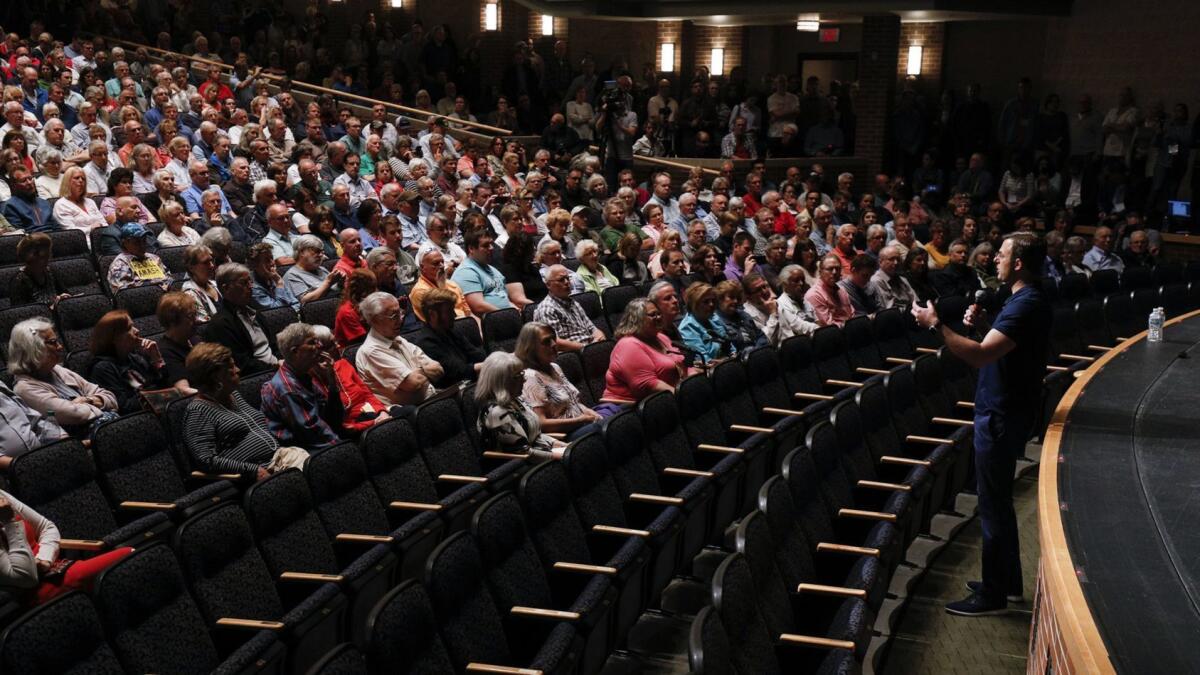 Rep. Justin Amash (R-Mich.) holds a town hall meeting with constituents on May 28 in Grand Rapids.
