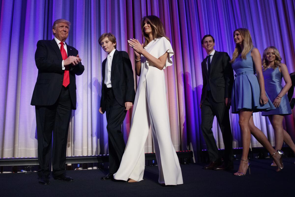 Melania Trump wears a Ralph Lauren jumpsuit to her husband's acceptance speech in New York City in the early morning hours of Nov. 9, 2016.