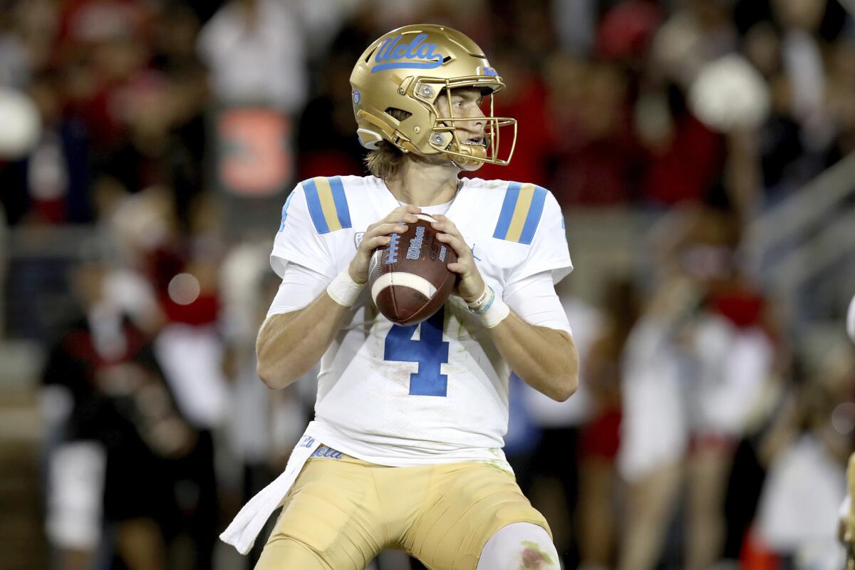 UCLA quarterback Ethan Garbers looks to pass against Stanford on Oct. 21.