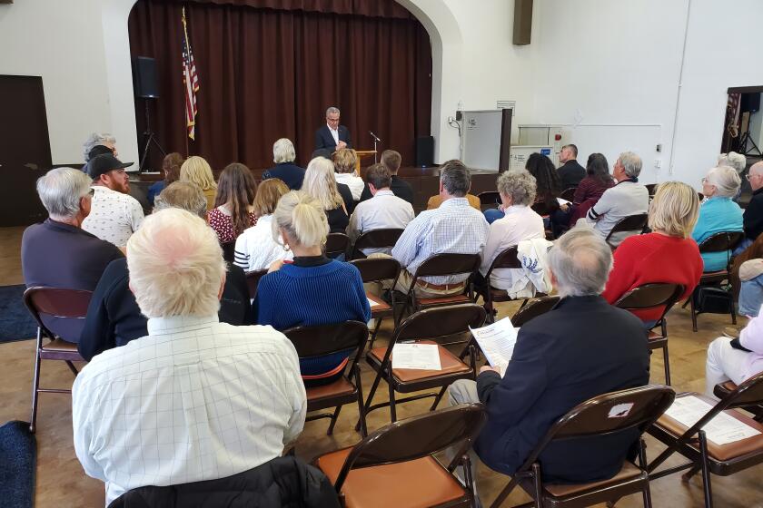 Residents of council District 1 attend a town hall forum presented by San Diego City Councilman Joe LaCava.