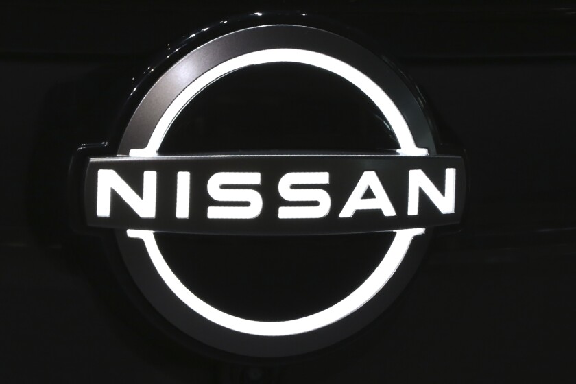 FILE - The Nissan Motor Co. logo is displayed at the company's global headquarters in Yokohama near Tokyo, Wednesday, July 22, 2020. Federal regulators have denied a union push to try to organize fewer than 100 employees at the Nissan assembly plant in Tennessee. The ruling instead set a July 2021 union election of 4,300 plantwide production and maintenance workers. (AP Photo/Koji Sasahara, File)