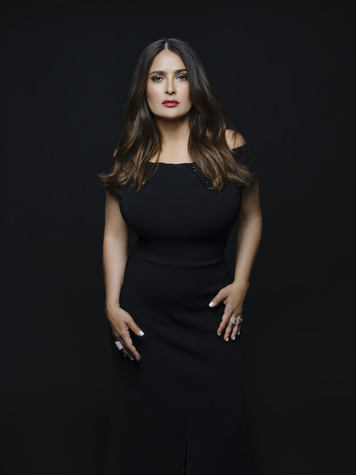 a woman in black
