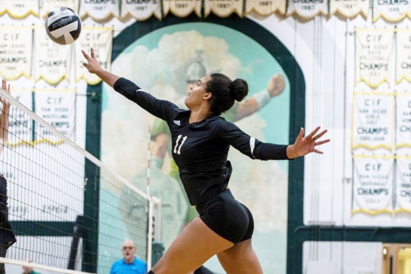 Breeze Czapinski during a Poway High volleyball game.