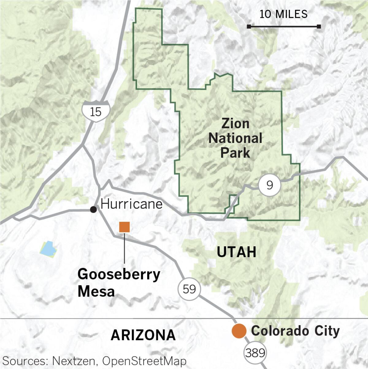 Map of Gooseberry Mesa, Zion National Park in Utah