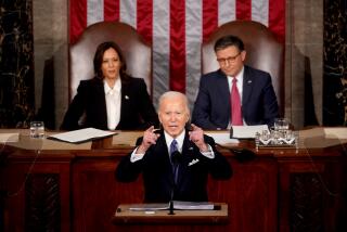 US Vice President Kamala Harris, from left, President Joe Biden, and House Speaker Mike Johnson, a Republican from Louisiana, during a State of the Union address at the US Capitol in Washington, DC, US, on Thursday, March 7, 2024. Election-year politics will increase the focus on Biden's remarks and lawmakers' reactions, as he's stumping to the nation just months before voters will decide control of the House, Senate, and White House. Photographer: Al Drago/Bloomberg via Getty Images