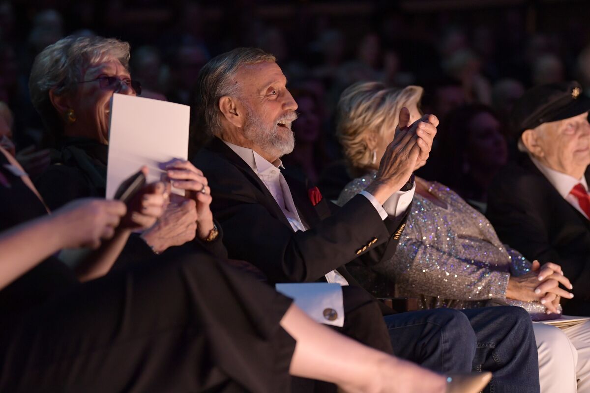 Ray Stevens, center, at the Country Music Hall of Fame ceremony on Oct. 20 in Nashville. He keeps making new music, he says, because "I still have things I want to say musically in a public forum."