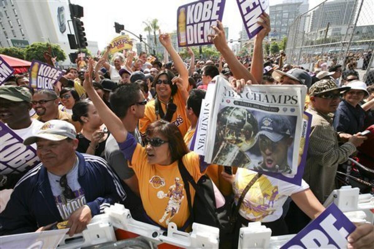 Fans flood Lakers party drenched in purple, gold – Delco Times