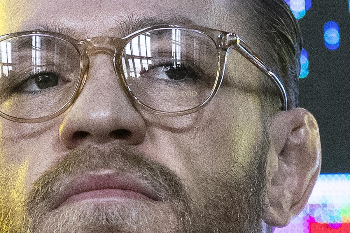 UFC (Ultimate Fighting Championship ) fighter Conor McGregor attends a news conference in Moscow, Russia, Thursday, Oct. 24, 2019. McGregor announced that he will fight an undisclosed opponent with the event expected to happen in Las Vegas, USA, in January 2020. (AP Photo/Pavel Golovkin)