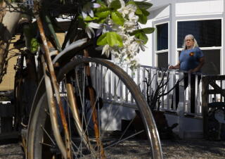 Denise Beasley outside of her home in Bouse, Arizona.