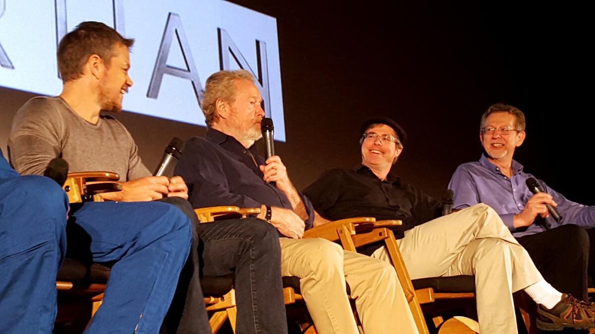 Matt Damon, Ridley Scott, Andy Weir and NASA scientist Jim Green discuss Mars and the film 'The Martian' in 2015.