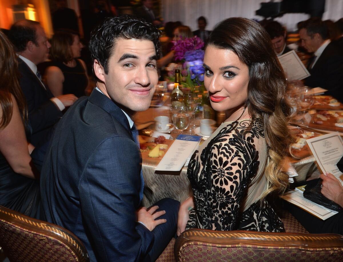 Darren Criss and Lea Michele attend the Jonsson Cancer Center Foundation's 19th annual Taste For a Cure fundraising dinner at the Beverly Wilshire hotel in Beverly Hills.