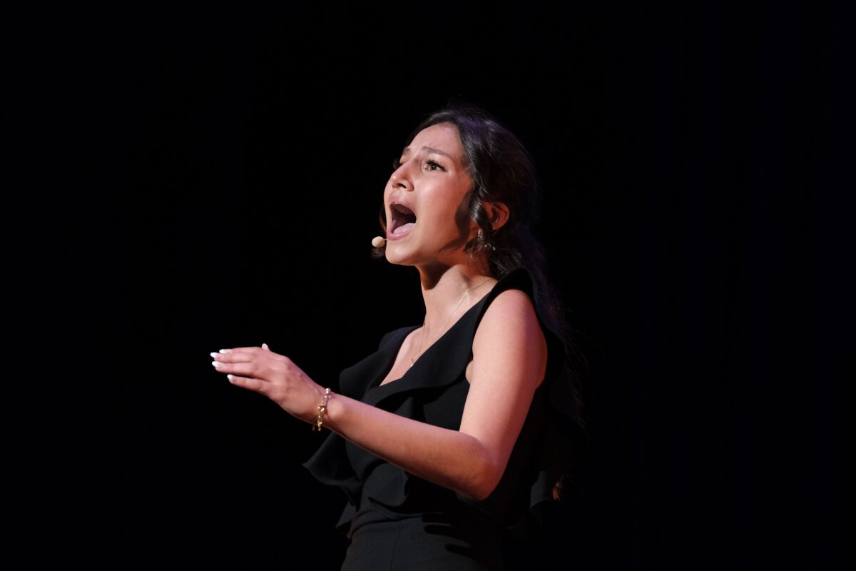Kendall Becerra performs in the finals at the Broadway San Diego Awards on May 29 at the Balboa Theatre.