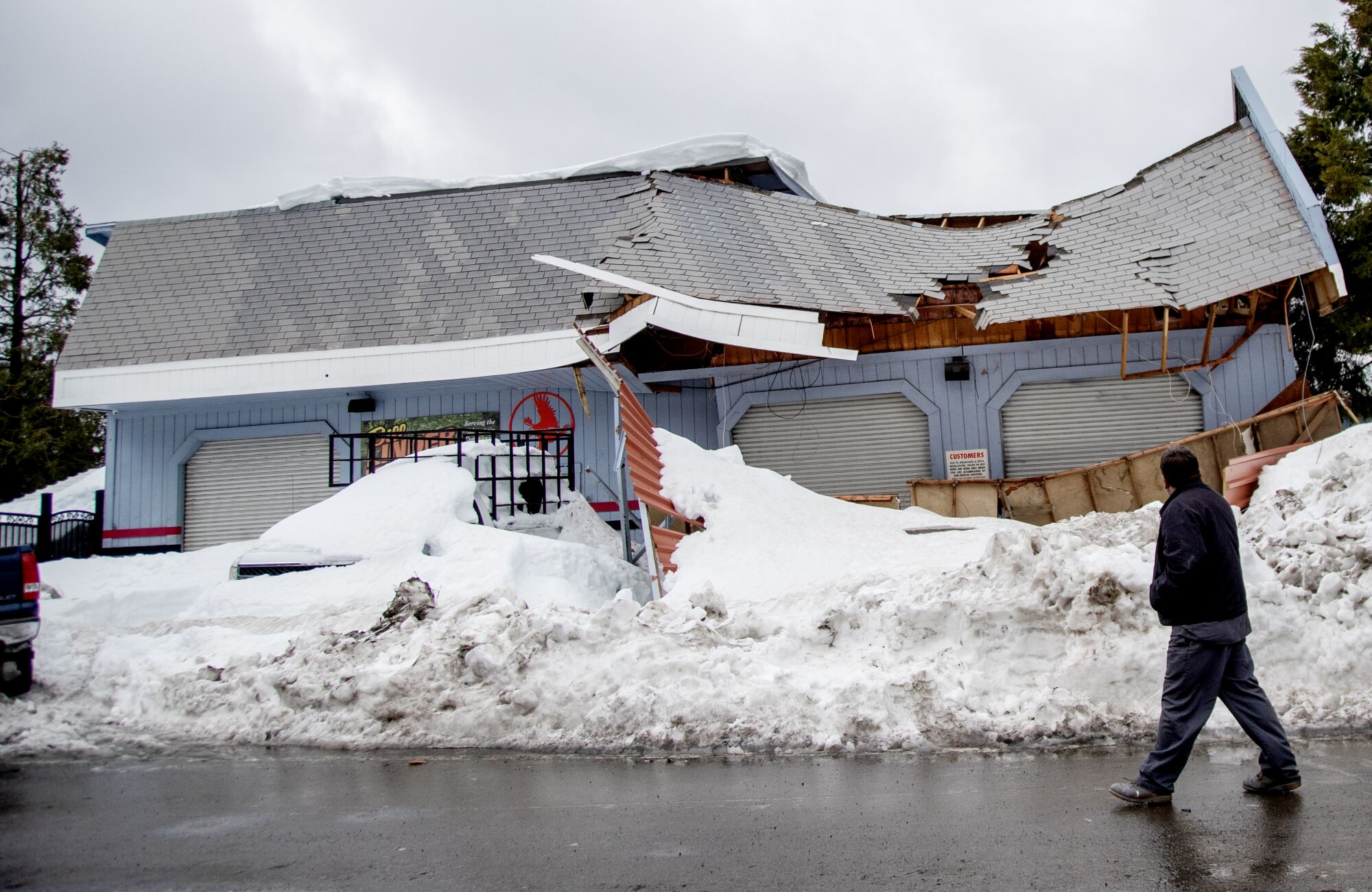 A roof has collapsed in Crestline.