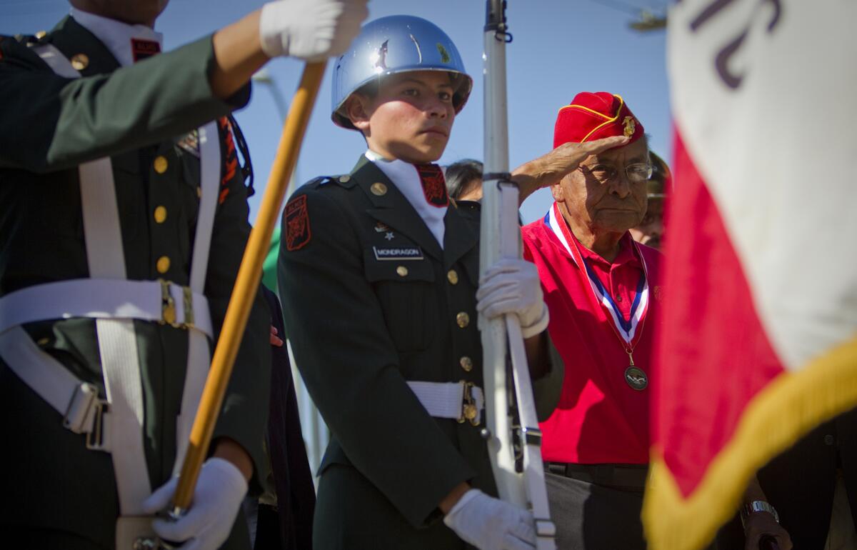 An honor guard from Lincoln High School takes part in a Veterans Day event.