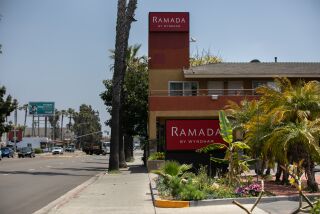 San Diego, CA - May 16: The Ramada Inn along Midway Drive in San Diego, CA on Tuesday, May 16, 2023. The San Diego Housing Commission is applying for state funds to buy the hotel. (Adriana Heldiz / The San Diego Union-Tribune)