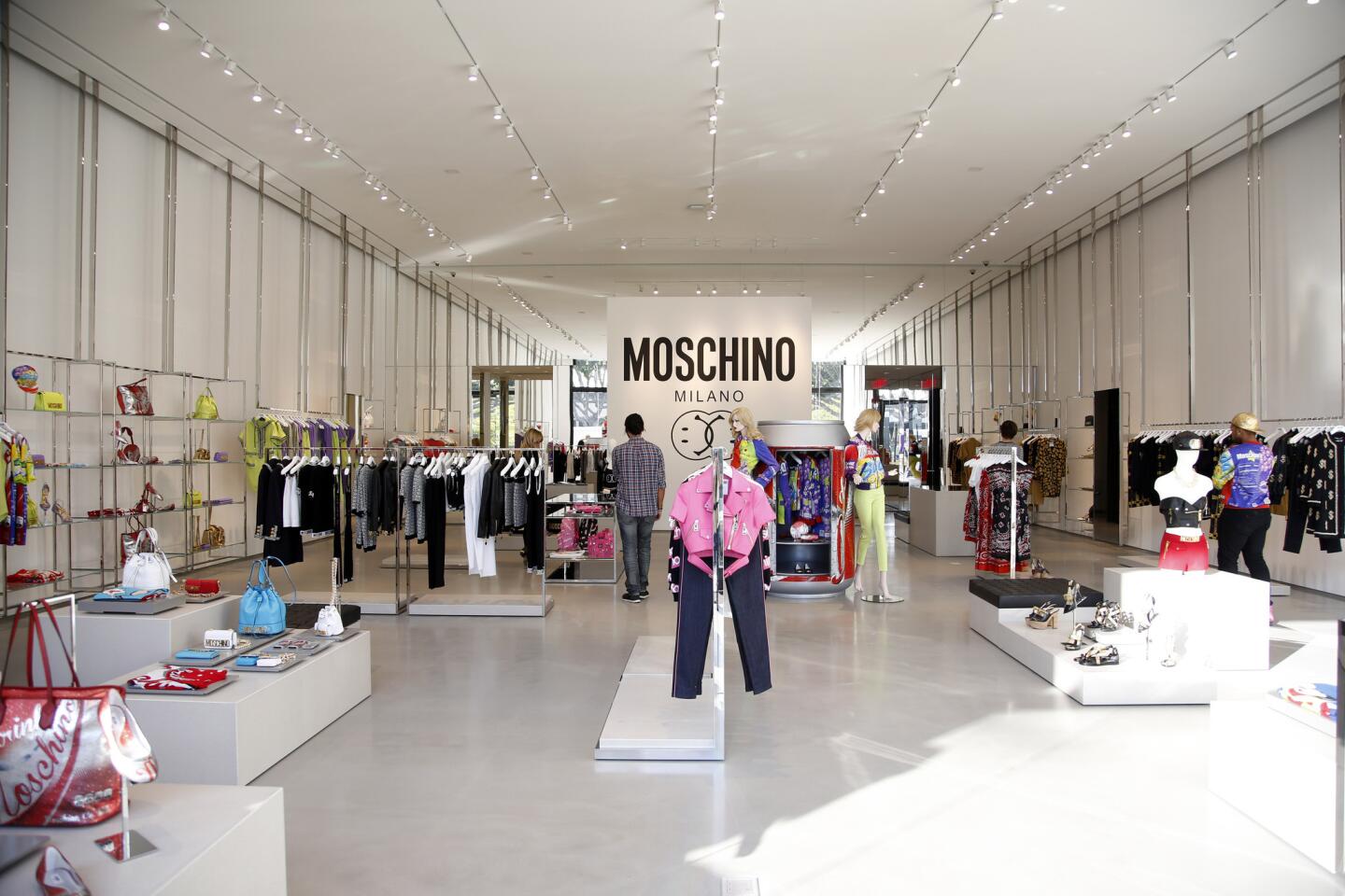 The interior of the new Moschino store in Los Angeles is open and bright.