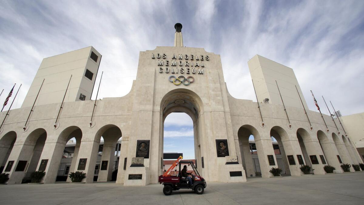 The peristyle of the Los Angeles Memorial Coliseum on Jan. 13, 2016.