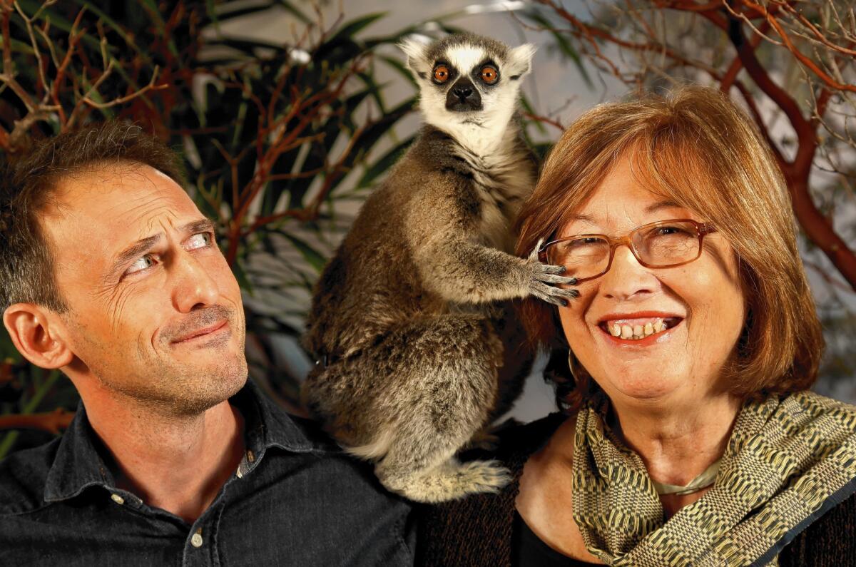 Writer Drew Fellman and lemur expert Dr. Patricia Wright with Felix.