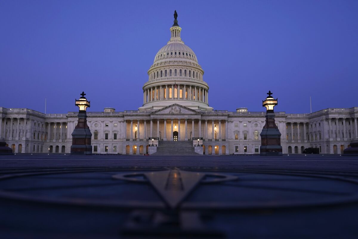 A view of the U.S. Capitol at dusk