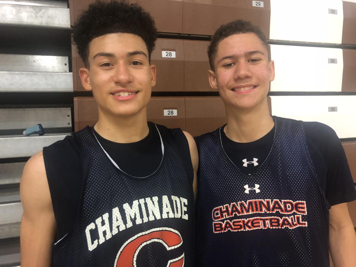 Chaminade guards Kenneth Simpson Jr., left, and Keith Higgins Jr. led the Eagles to a win in their Mission League opener.