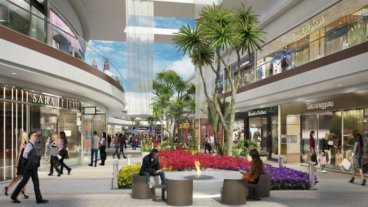 Westfield plans to create "living-room" type spaces outdoors at Westfield Carlsbad with seating, shade and curtain treatments. — JPRA Architects, 505 Design and Westfield