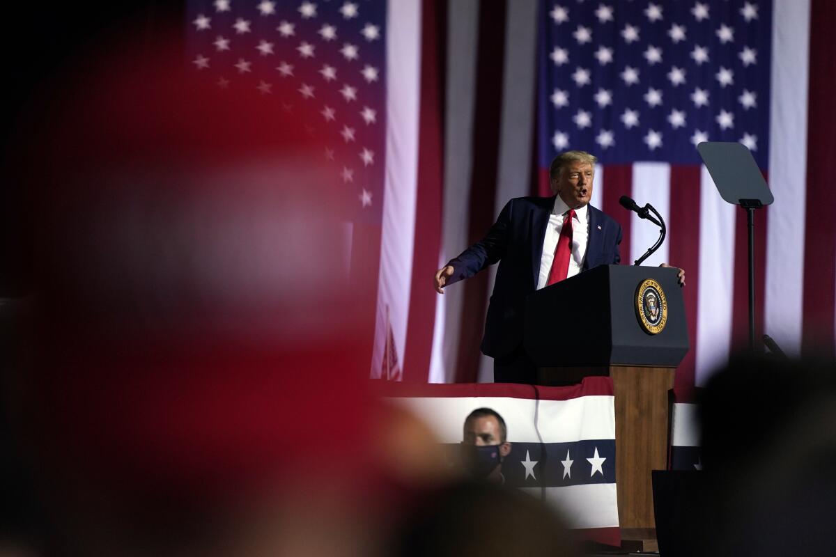 President Trump speaks during a campaign rally Oct. 21 in Gastonia, N.C.