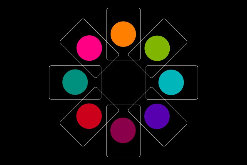 Illustration of eight cards with colored circles on them arranged in a circle