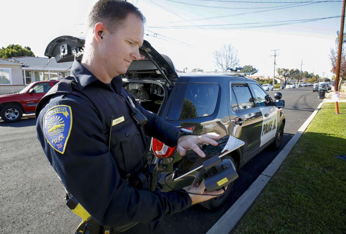 Chula Vista Police Officer, Christopher Bearss is one of the officers allowed to a carry a portable drone in his patrol vehicle.