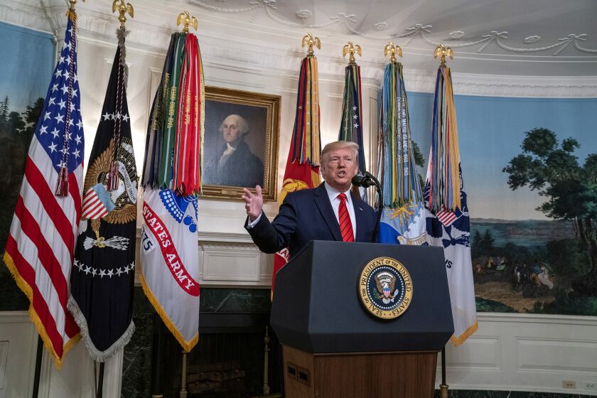 WASHINGTON, DC - OCTOBER 27: U.S. President Donald Trump makes a statement in the Diplomatic Reception Room of the White House October 27, 2019 in Washington, DC. President Trump announced that ISIS leader Abu Bakr al-Baghdadi has been killed in a military operation in northwest Syria. (Photo by Tasos Katopodis/Getty Images) *** BESTPIX *** ** OUTS - ELSENT, FPG, CM - OUTS * NM, PH, VA if sourced by CT, LA or MoD **