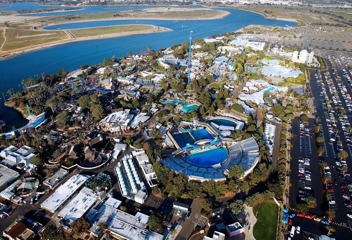 An aerial photo of SeaWorld San Diego, as pictured in 2014. 