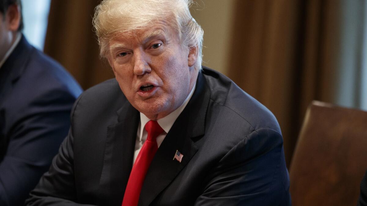 President Trump speaks during a meeting with newly elected governors in the Cabinet Room of the White House on Thursday.